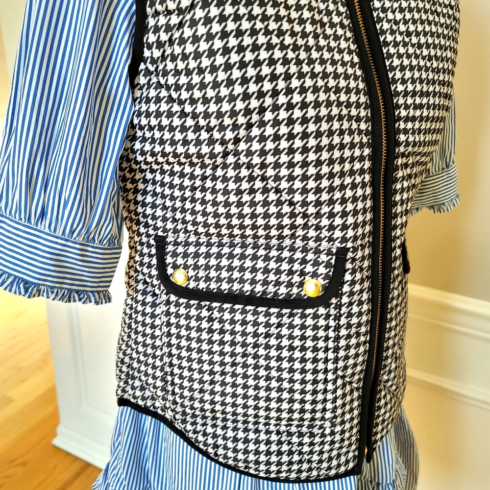 New! J Crew sz XS Houndstooth puffer vest w/ snap pockets NWT - Picture 3 of 4
